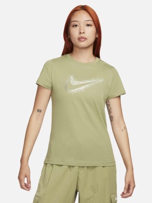 NIKE Solid Women Round Neck Green T-Shirt