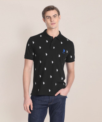 U.S. POLO ASSN. Printed Men Polo Neck Black T-Shirt