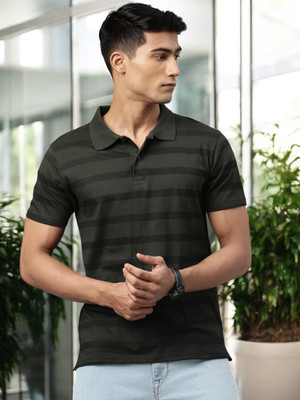 Kryptic Printed Men Polo Neck Green T-Shirt