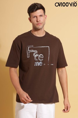 Moovio Graphic Print Men Round Neck Brown T-Shirt