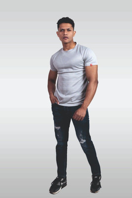 Lynx Solid Men Crew Neck Blue T-Shirt
