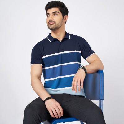 Byford by Pantaloons Striped Men Round Neck Blue T-Shirt