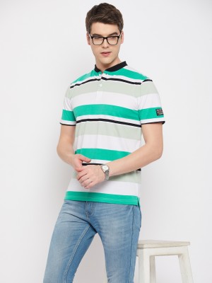 Club York Striped Men Polo Neck Green T-Shirt