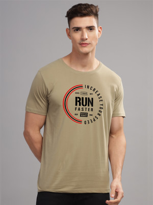 ADRO Printed Men Round Neck Beige T-Shirt