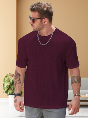 Madfrog Solid Men Round Neck Purple T-Shirt