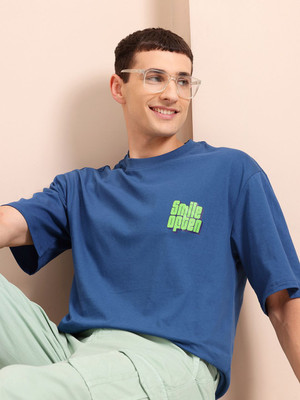Mast & Harbour Solid Men Round Neck Blue T-Shirt