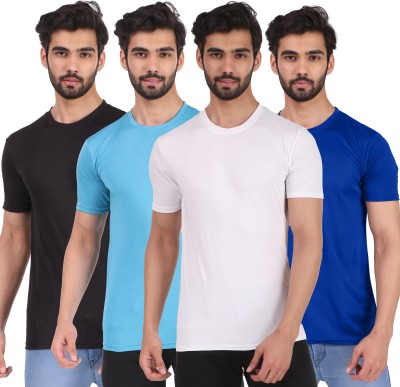 London Hills Solid Men Round Neck Multicolor T-Shirt