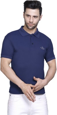 PASURE Solid Men Mandarin Collar Blue T-Shirt