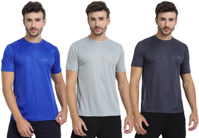 FTX Solid Men Round Neck Multicolor, Silver, Grey T-Shirt