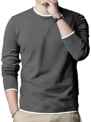 FASHA Striped Men Round Neck Grey T-Shirt