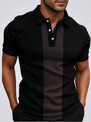 Garimaknitwear Striped Men Polo Neck Black T-Shirt