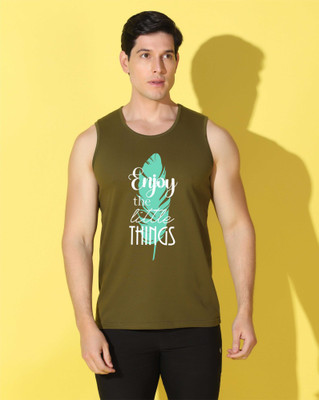 WOOSTRO Printed Men Round Neck Dark Green T-Shirt