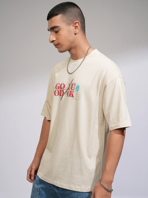 HIGHLANDER Printed Men Round Neck White T-Shirt