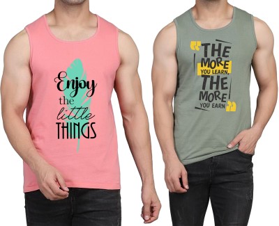 WOOSTRO Printed Men Scoop Neck Pink, Light Green T-Shirt