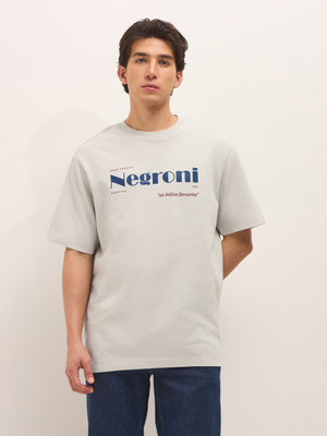 THE BEAR HOUSE Printed Men Crew Neck Grey T-Shirt