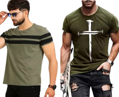 ATTITUDE START OF FASHION Graphic Print Men Round Neck Dark Green T-Shirt