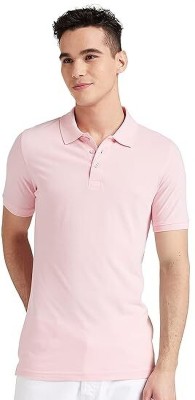 Neocardin Solid Men Polo Neck Pink T-Shirt