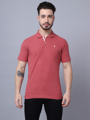CANTABIL Solid Men Polo Neck Pink T-Shirt