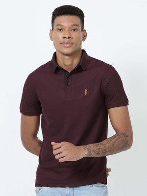 Stellers Solid Men Polo Neck Brown T-Shirt