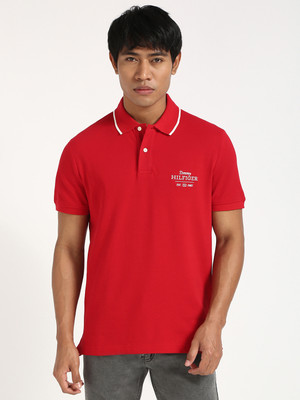 TOMMY HILFIGER Typography Men Polo Neck Red T-Shirt