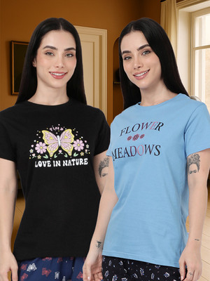 Kryptic Typography Women Round Neck Multicolor T-Shirt
