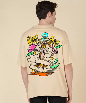 clickwell Printed, Typography Men Round Neck Beige T-Shirt