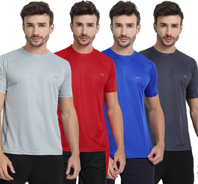 FTX Solid Men Round Neck Multicolor T-Shirt