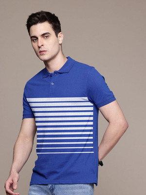 Moda Rapido Striped Men Polo Neck Blue T-Shirt