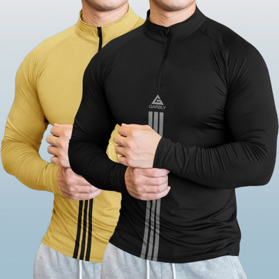 BELACHY Striped Men Henley Neck Black T-Shirt