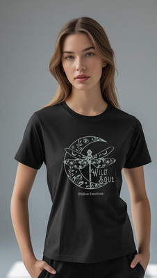 Millionemotions Graphic Print Women Round Neck Black T-Shirt
