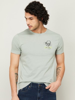 Forca by Lifestyle Printed Men Round Neck Grey T-Shirt