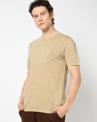 GAP Embroidered Men Round Neck Beige T-Shirt