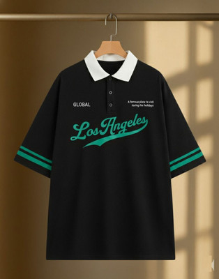 GEEZY Checkered Men Zip Neck Black T-Shirt