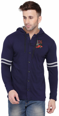 Blisstone Solid Men Hooded Neck Dark Blue T-Shirt