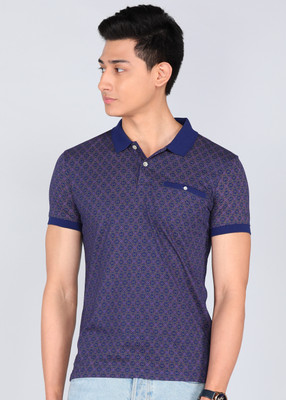 PETER ENGLAND Printed Men Polo Neck Dark Blue T-Shirt