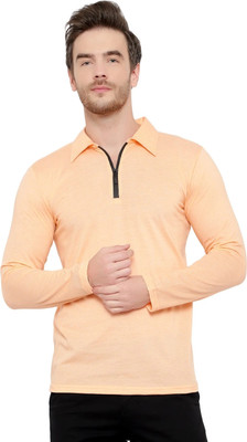 Moordale Fab Solid Men Polo Neck Orange T-Shirt