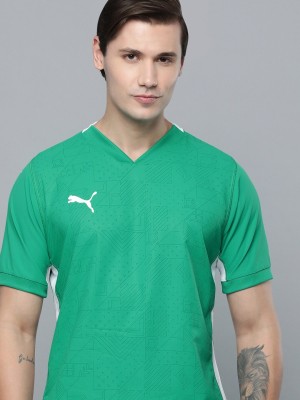 PUMA Printed Men V Neck Green T-Shirt