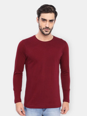 OrrganicChics Solid Men Round Neck Maroon T-Shirt