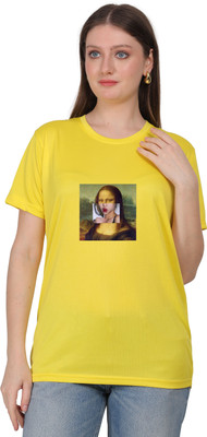 POONAMTRADERS Graphic Print Women Round Neck Yellow T-Shirt