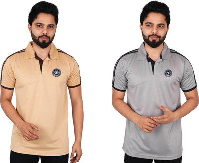 La Milano Printed Men Polo Neck Grey, Brown T-Shirt