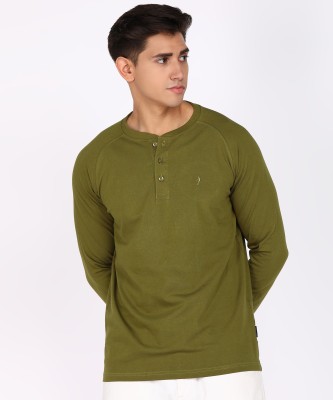 INDIAN TERRAIN Solid Men Henley Neck Green T-Shirt