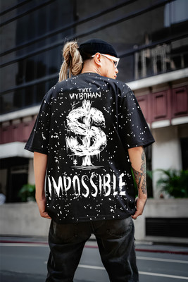 BUKKL Printed, Typography Men Round Neck Black T-Shirt