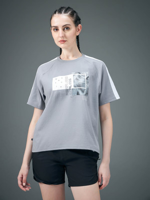 TECHNOSPORT Graphic Print Women Crew Neck Grey T-Shirt