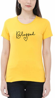 Smart Colors Typography Women Round Neck Yellow T-Shirt