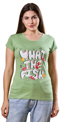 COLRINA Printed Women Round Neck Green T-Shirt