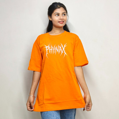 PHYNAX Printed Women Round Neck Orange T-Shirt
