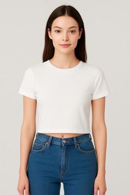 OKAMINOAKZI Solid Women Round Neck Black T-Shirt