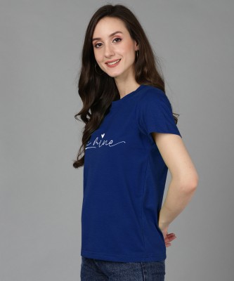 Adyavastram Typography Women Round Neck Reversible Dark Blue T-Shirt