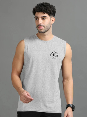 Triptee Printed Men Round Neck Grey T-Shirt