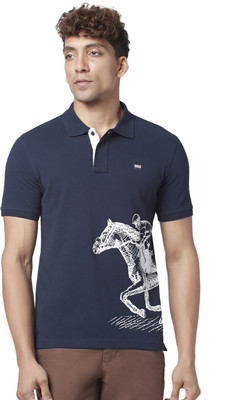 Byford by Pantaloons Printed Men Polo Neck Blue T-Shirt